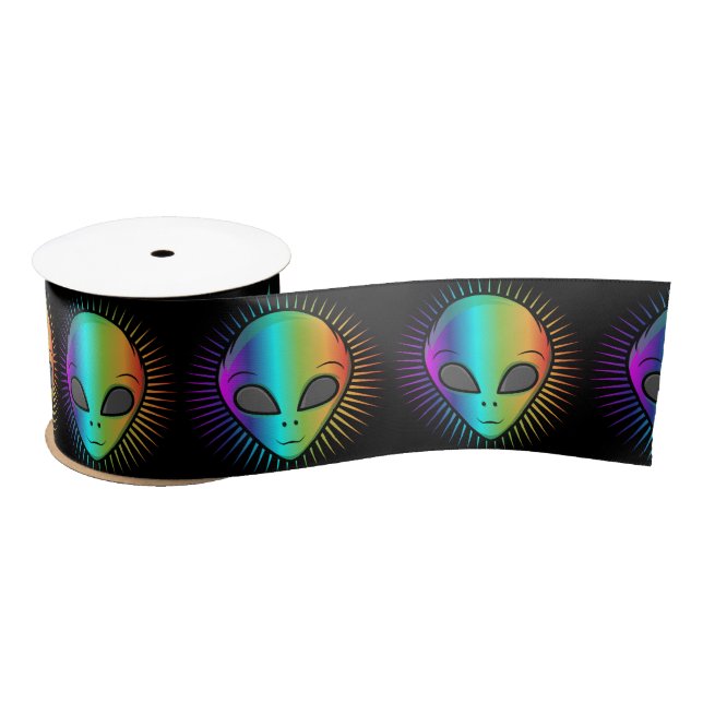 Cute Psychedelic Alien Head Thunder_Cove Satin Ribbon (Spool)