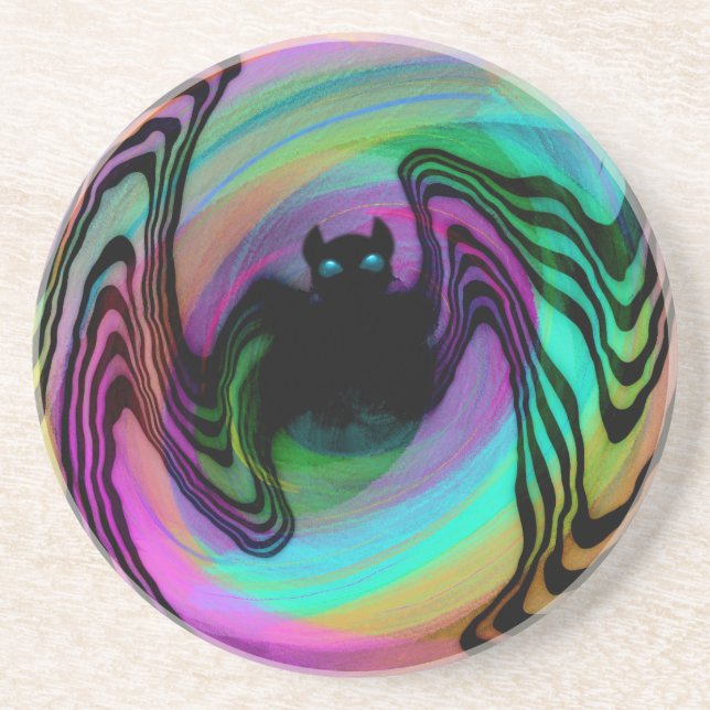 Cute Psychedelic Colourful Bat Coaster (Front)