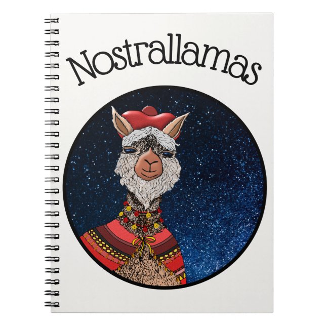 Cute Psychic Kawaii Nostradamus Llama Pun Cartoon Notebook (Front)