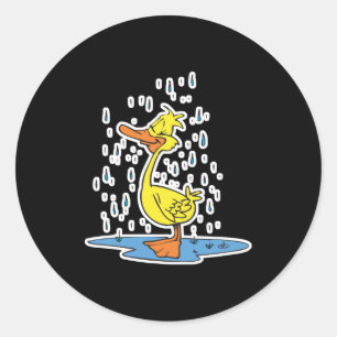 cute puddle duck in the rain classic round sticker