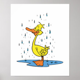 cute puddle duck in the rain poster
