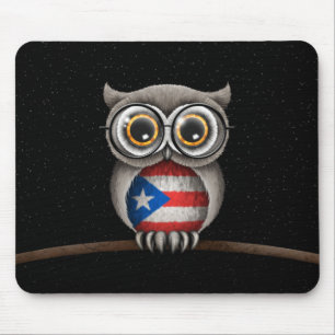 Cute Puerto Rican Flag Owl Wearing Glasses Mouse Mat