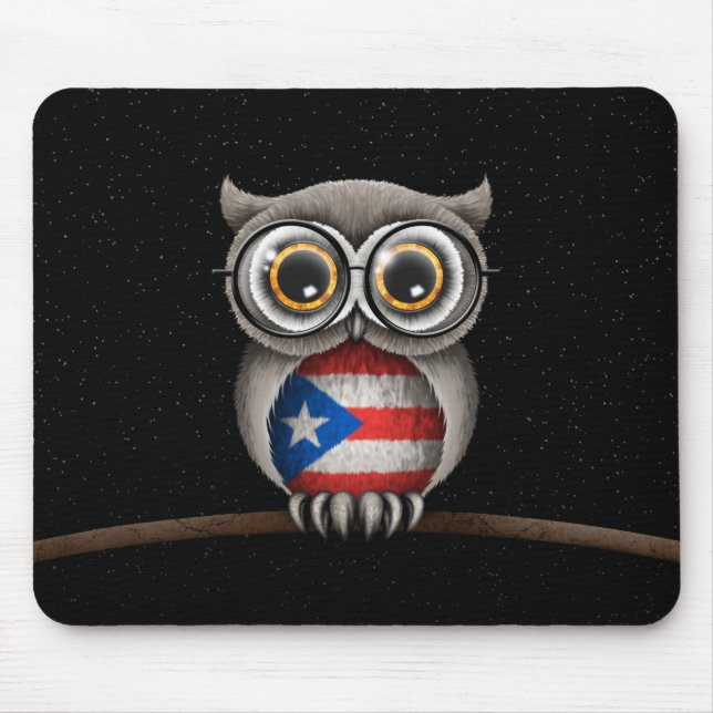 Cute Puerto Rican Flag Owl Wearing Glasses Mouse Mat (Front)