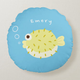 Cute Puffer Fish Personalised Double-Sided Round Cushion