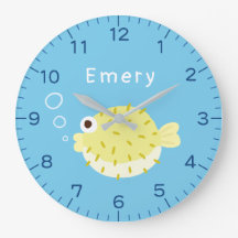 Cute Puffer Fish Personalised Kids Wall Clock