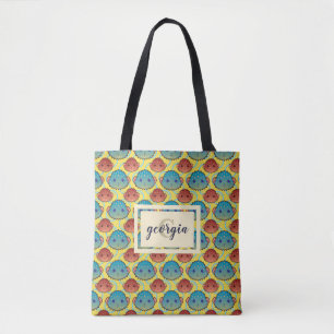 Cute Puffer Fish with Name and Monogram Tote Bag