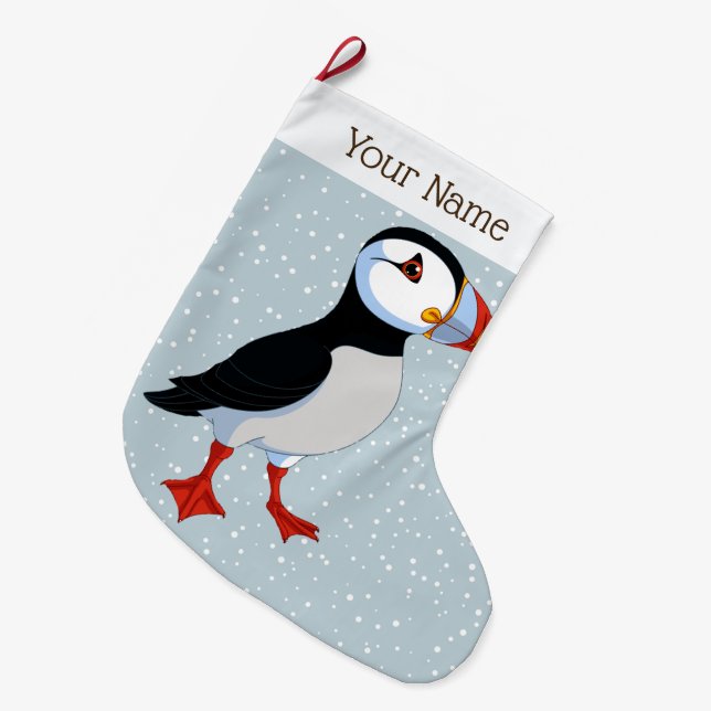 Cute Puffin Christmas Stocking (Front (Hanging))