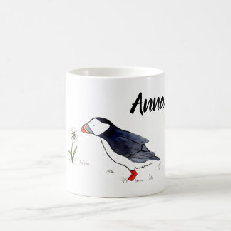 Cute Puffin Illustration with customisable name Coffee Mug