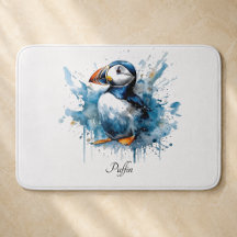 Cute puffin in blue watercolor