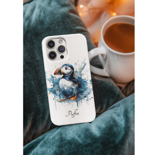 Cute puffin in blue watercolor iPhone 11 case