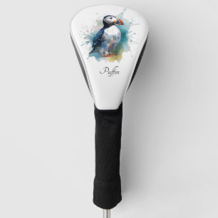 Cute puffin in blue watercolor customisable golf head cover