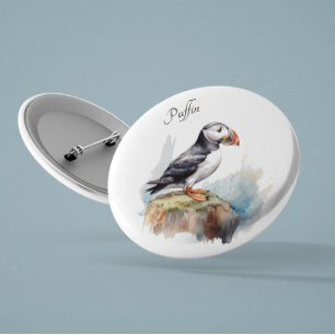 Cute Puffin on a rock in watercolor 3 Cm Round Badge