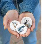 Cute Puffin on a rock in watercolor 3 Cm Round Badge<br><div class="desc">watercolor painting of a cute puffin on a rock</div>