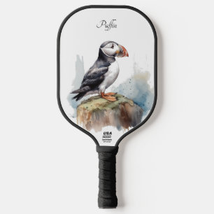 Cute Puffin on a rock in watercolor Pickleball Paddle