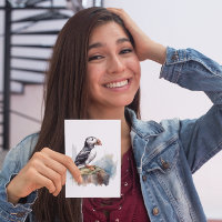 Cute Puffin on a rock in watercolor
