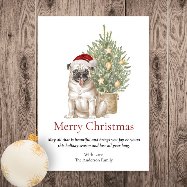 Cute Pug and Christmas Tree Pet Dog Holiday Card (Creator Uploaded)