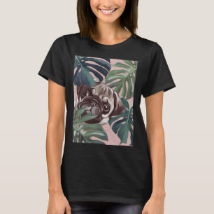 cute pug behind tree leaves  Classic T-Shirt 169