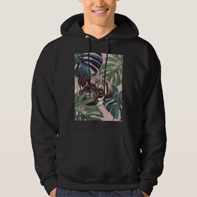 cute pug behind tree leaves  Classic T-Shirt 169 Hoodie (Front)