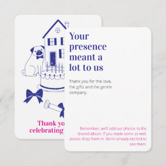 Cute Pug Birthday Party Illustration blue Thank You Card