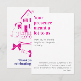 Cute Pug Birthday Party Illustration linedrawing Thank You Card