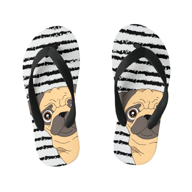 Cute Pug black white Kid's Flip Flops (Footbed)