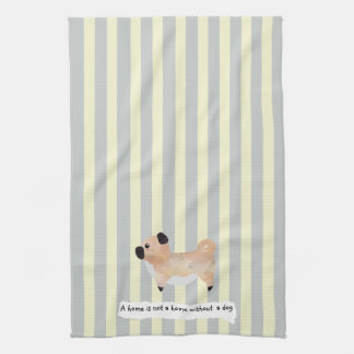 Cute Pug blue and cream striped Tea Towel