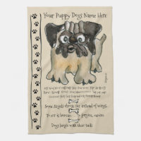 Cute Pug Cartoon Dog Quotes Kitchen Towel