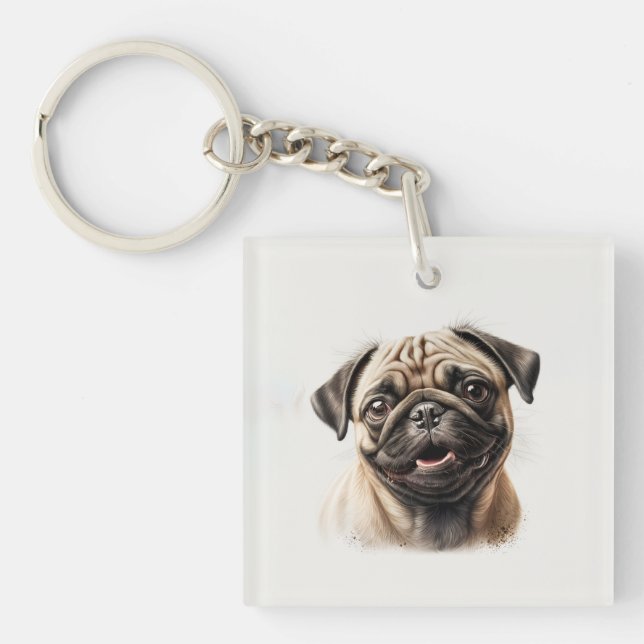 Cute Pug chilling Best Dog Mum Ever Key Ring (Front)