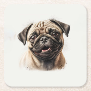 Cute Pug chilling Best Dog Mum Ever Square Paper Coaster
