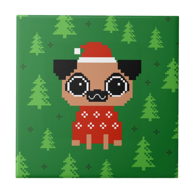 Cute Pug Christmas Holiday Funny Dog Santa Tile (Front)