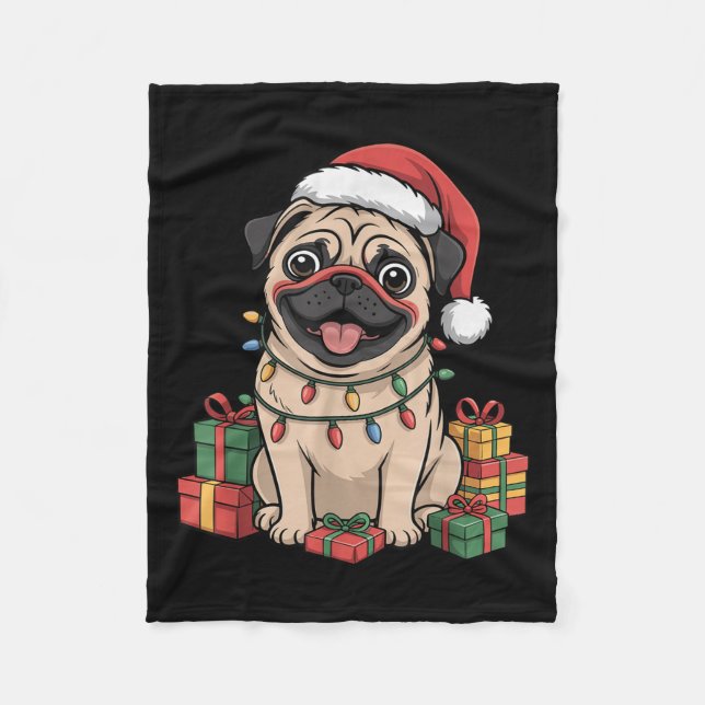 Cute Pug Christmas Xmas Design Funny Dog Lover Hol Fleece Blanket (Front)