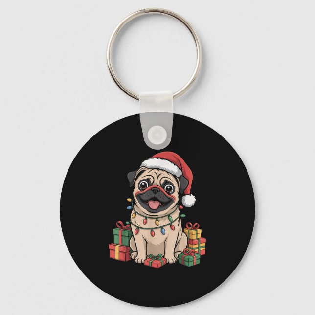 Cute Pug Christmas Xmas Design Funny Dog Lover Hol Key Ring (Front)