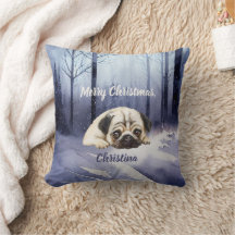 Cute Pug custom text Winter Forest edition