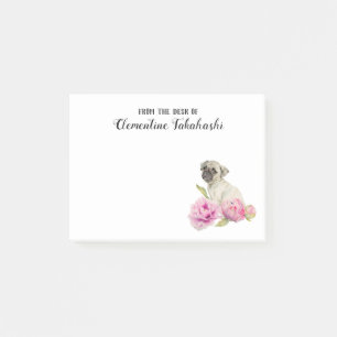 Cute Pug Dog and Flowers Add Your Name Post-it Notes