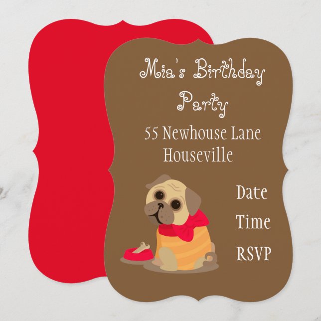 Cute pug dog animal lover girl Party Invitation (Front/Back)