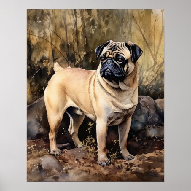 Cute Pug Dog Art Print Poster (Front)