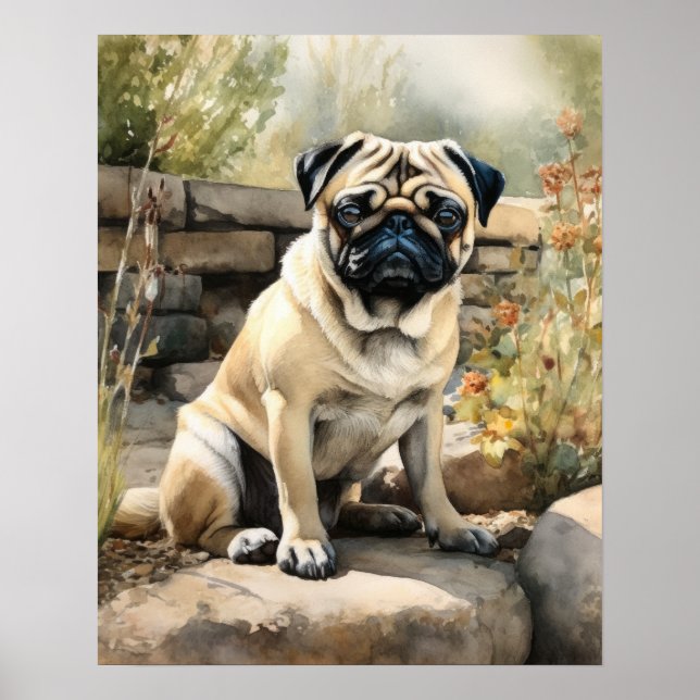 Cute Pug Dog Art Print Poster (Front)