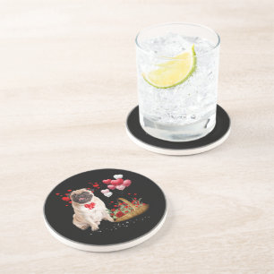 Cute Pug Dog Balloon Heart Valentine's Day Coaster