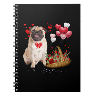 Cute Pug Dog Balloon Heart Valentines Day Notebook