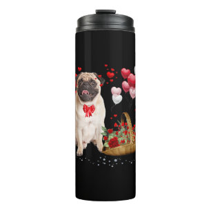 Cute Pug Dog Balloon Heart Valentines Day Thermal Tumbler