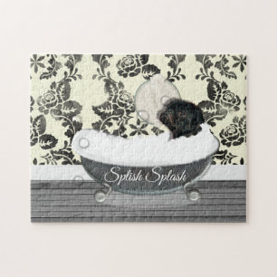 Cute Pug Dog Bath Time Splish Splash Fun Jigsaw Puzzle