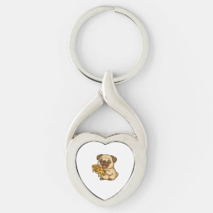 Cute pug dog cartoon pizza lover key ring