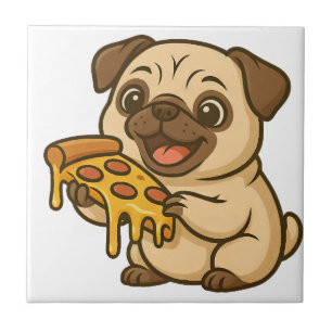 Cute pug dog cartoon pizza lover tile