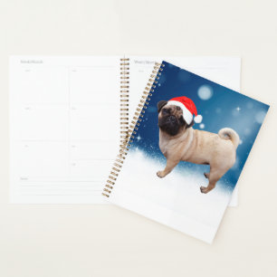 Cute Pug Dog Christmas Santa Hat Snow Stars Planner
