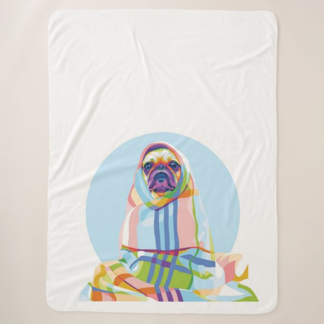 Cute Pug Dog Colourful In Blanket (Front)