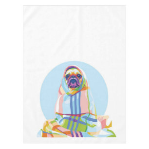Cute Pug Dog Colourful In Blanket Tablecloth
