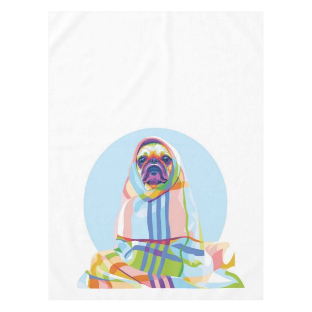 Cute Pug Dog Colourful In Blanket Tablecloth (Front)