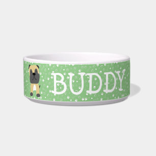 Cute Pug Dog Customisable Name Bowl