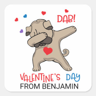 Cute Pug Dog Dab Valentines Day Square Sticker