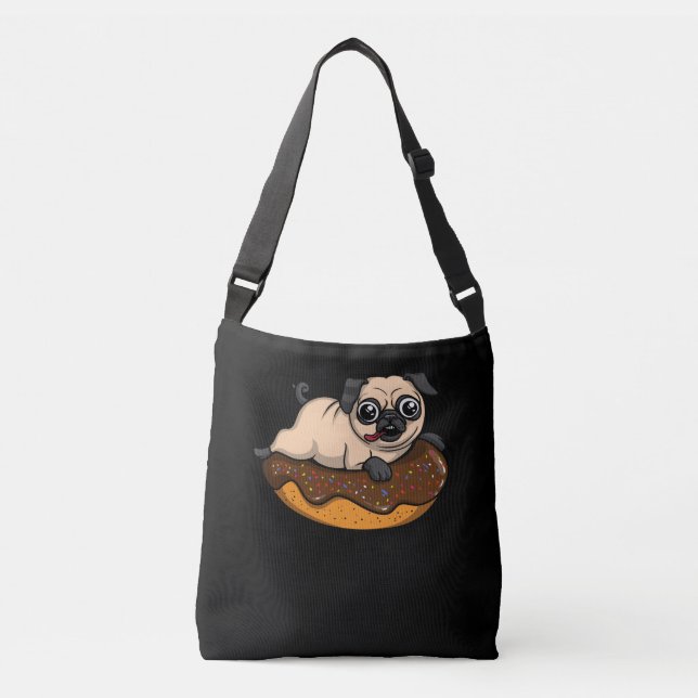 Cute Pug Dog Doughnut Lover Pet Crossbody Bag (Front)